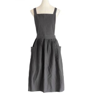 PICKIT Nordic Linen Aprons Korean style Cotton Work Dress Simple Kitchen Apron