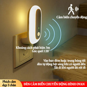 Đèn cảm biển chuyển động hình Ovan tự động sáng vào ban đêm khi có người đến gần ánh sáng kép màu vàng ấm