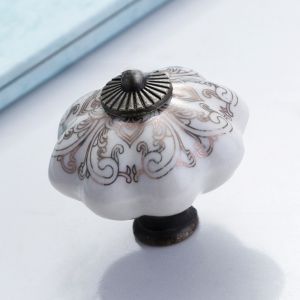 OKDEALS Gốm sứ Tay nắm ngăn Hình Dáng Bí Ngô Phong cách cổ điển Nút cửa tủ Quà tặng Họa tiết hoa Nút tủ bằng gốm sứ Phụ kiện tủ