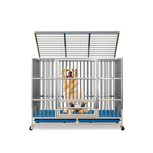 【5Y Warranty】Dog Cage Stainless Steel Large Dog House Double Door With Four Wheeled Toilet Bold Stainless Dog Cage With Food Bowl