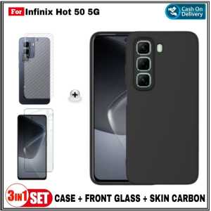 Paket 3in1 Case Infinix Hot 50 5G 50 Pro 4G 20i 4G Casing Premium SoftCase Slim Exellent Cover Free Glass Layar Dan Garskin Carbon