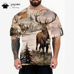 Camo Hunting Animals T shirt Men 3D Print Hunting Graphic T shirts Casual Summer Pullover Short Sleeve Tee Mens Clothing Tops