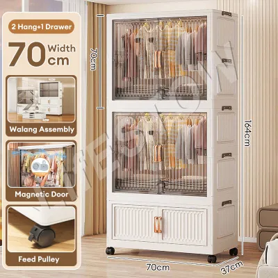 LifeStow Foldable Wardrobe Cabinet for Clothes Storage White Drawer Durabox with Wheels Home Cabinet Organizer