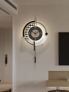 FFBH Nordic Modern Wall Clocks Curved‑edge Design Sound‑activated Glowing Silent Large‑sized Wall Clock Hotel Living Room Home Decor B8T9H