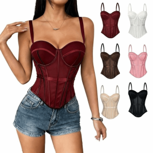 NOBLELYN Breathable Corset Top Skinny Fit Sleeveless Design Fishbone Crop Top Elegant Mesh Material Backless Top Date Night