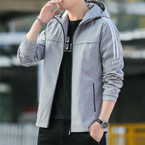 FUGUINIAO Mens Hooded Jacket Trend Casual Hooded Sports Jacket Fashion Stripes