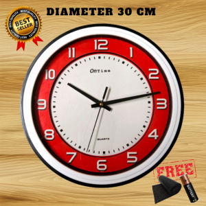 Jam Dinding ONTIME 565 Series Diameter Besar 30cm Desain Polos Minimalis Putih Hitam Merah Biru