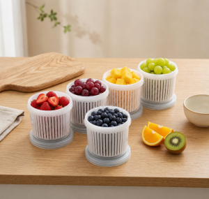 LOCAUPIN Fruit & Vegetable Storage Container with Drain Basket Food Strainer Colander Fresh Produce Organizer