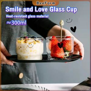 B.F. Transparent Smile and Love Glass Cup 300ml Heat Resistant