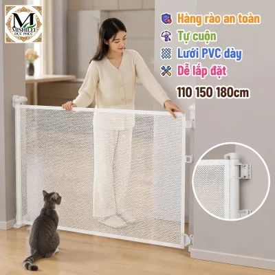 Mishilei Thanh chắn an toàn lưới PVC cuộn tự thu mềm dày khóa an toàn lắp nhanh chặn thú cưng cầu thang cửa bếp