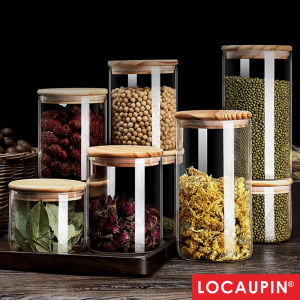 Locaupin Kitchen Jars Borosilicate Glass Dry Food Storage Container Food Dispensers With Cover