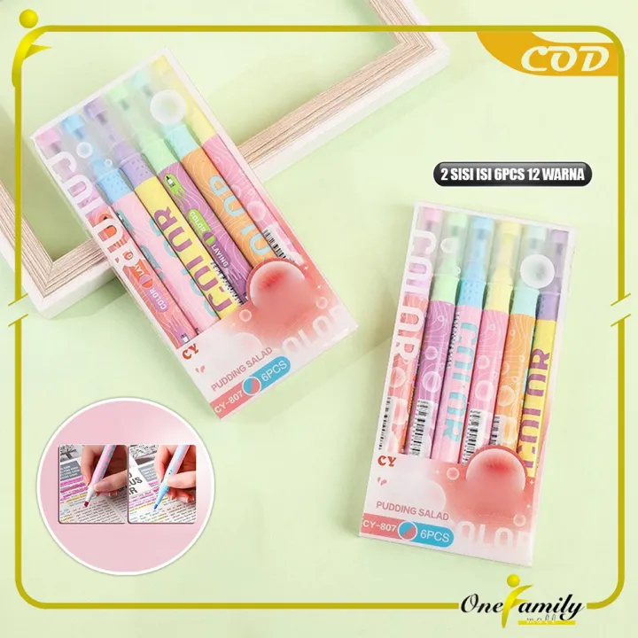 ONE-A114%20Highlighter%20Pastel%202%20Sisi%20Isi%206pcs%2012%20Warna%20/%20Spidol%20Penanda%20Teks%20Set%20Alat%20Tulis%20Sekolah%20-%20Image%207