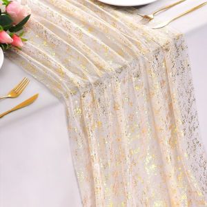 PLLEWY Sheer Table Runner Metallic Soft Sequin Glitter Table Runner Decorative Metallic Foil Sheer Table Runner Wedding Decor