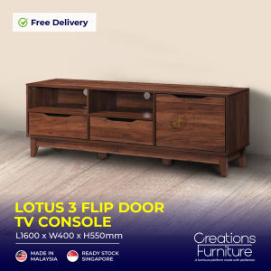 Lotus TV Console - Wood Pattern Colour / Medium Size / Cable Hole Ready / Commercial / Budget Tv Console / Walnut TV Console / 2 Drawer / Product Malaysia