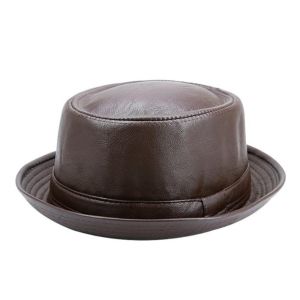 EsHi Men Black Leather Trilby Hat Male Fedora Cap Retro Women Autumn Brand Porkpie Hat Mens Vintage Jazz Hats