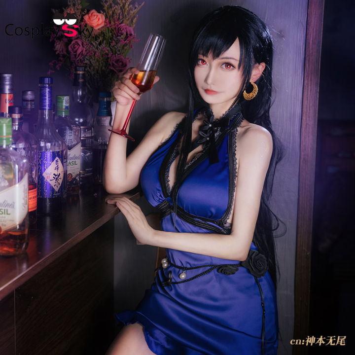 blue dress tifa Final Fantasy VII Remake FF7 Remake Tifa HoneyBee Blue Dress Cosplay Costume main image 0
