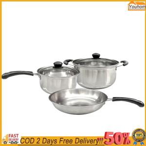 [Youhom] Durable Stainless Steel 3-Piece Saucepan Set with Clear Glass Lids and Comfortable Handles for Easy Cooking