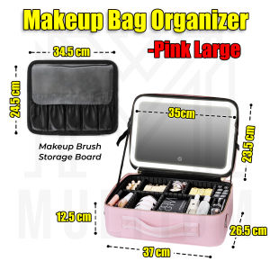 Makeup Bag with Light & Mirror Pink Large Portable Large Capacity Travel Make up Cosmetic | Make up Storage Organiser