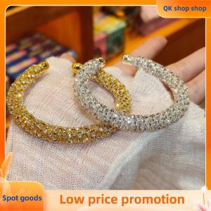 ✨QK shop✨ Full Rhinestone Open Bangle For Women Sparkling Crystal Stone Evening Party Bangle Fashion Jewelry