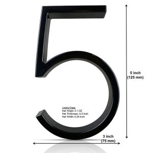127mm 5" Modern House Number Address Number Door Digits Zinc Alloy Black #0-9 3D Plaque Address Sign Metal Outdoor Plate