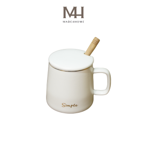 Ly Cốc Sứ Họa Tiết Simple Trắng - Made4home size 350ml