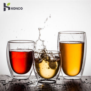 Ly Thủy Tinh Tròn Konco Hai Lớp Cách Nhiệt Thủy Tinh Đồ Uống Rượu Sâm Banh Cốc Cà Phê Cốc Sữa 1 Miếng
