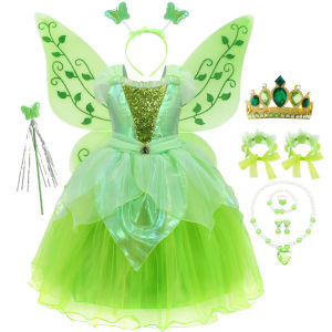Girls Fairy Tinker Bell Costume Halloween Carnival Elves Party Cosplay Costume Kids Frock Ball Gowns Birthday Outfits