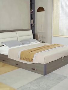 HDB Storage Bed Frame with Storage Drawers High Double Bed Bedframe Wooden Bed Queen King Bed 1.8 M Modern Minimalist Soft Cushion Nordic Storage Bed with Drawer
