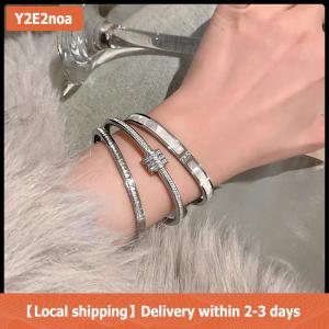 【Local shipping】 Light Luxury High-End Micro-Inlaid Full Diamond Bracelet Female Fashion Simple Titanium Steel Non-Fade Bracelet All-Match