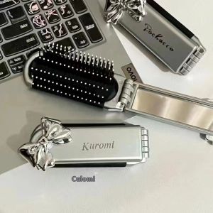 ASRV Kitty Cat Portable Folding Massage Comb with Cosmetic Mirror Suitable for Travel and Daily Use