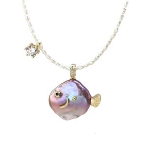 Natural Pearls Fish Pendant Necklace Adorned With Shining Zirconia For Women Everyday Wear Gift