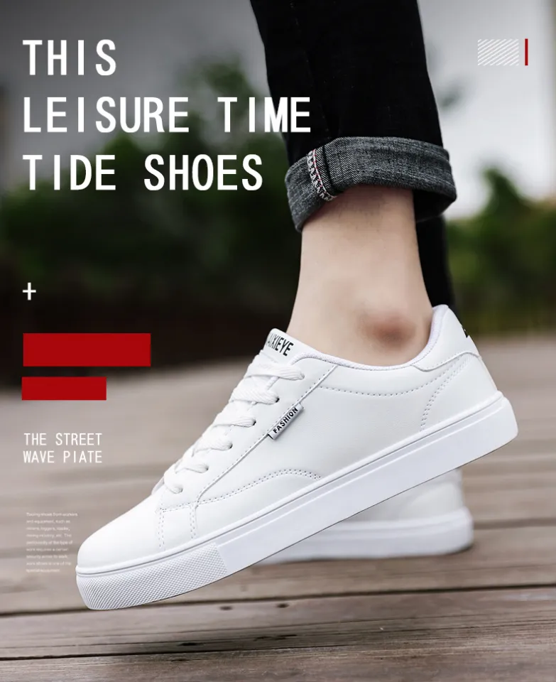 LAOCHRA Hot Sale White Shoes Men's Leather Shoes For Men Korean Style Lace  Up Casual Shoes Students Sports Fashion Sneakers For Men