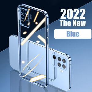 Blue Transparent Phone Case for OPPO Reno 11F 11 10 Pro 5G Pro Plus 8T 8 8Z 7 7Z 6 5 2 2F A96 A95 A94 A92 A78 A77 A76 A74 A58 A52 A16 Find X5 Find X3 Pro 4G 5G A5 A9 2020 Shockproof Protective New Creative Plating Clear Soft Casing Cover