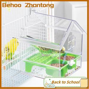 Behoo ที่ใส่อาหารนกแก้วแบบแขวนป้องกันไม่ให้นกกระจัดกระจายอุปกรณ์กรงนกอ่างอาบน้ำแบบมัลติฟังก์ชัน