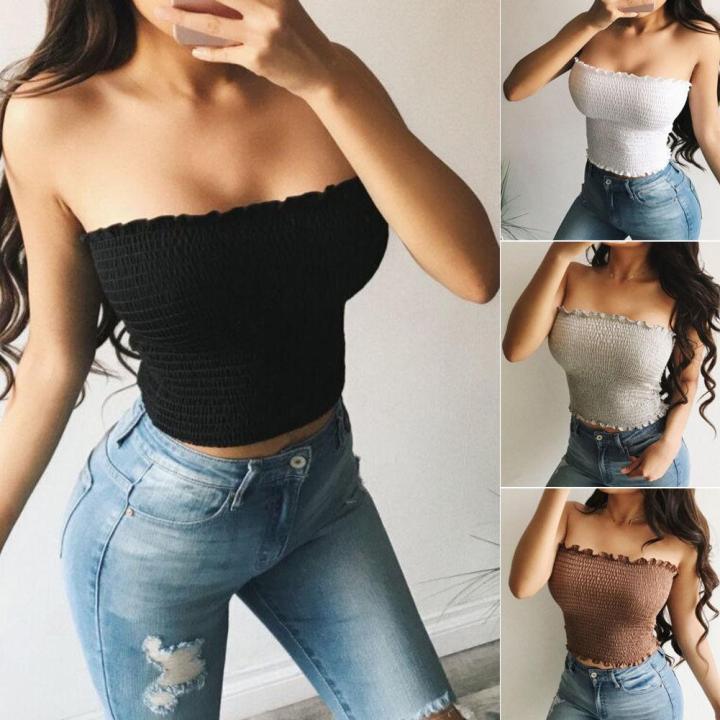 Women Strapless Top Sleeveless Crop Top Elastic Boob Bandeau Tube