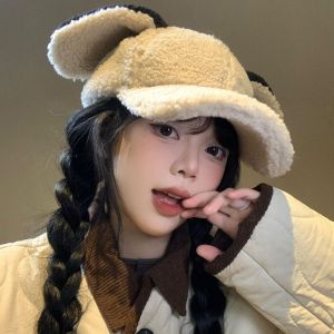 SWEET Adjustable Lamb Wool Baseball Cap Outdoor Sunshade Winter Peaked Cap Cute Warm Rabbit Ear Baseball Hat Female