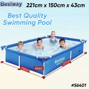 Bestway Steel Pro Rectangular Swimming Pool Family Size / 221cm *150cm *43cm / 259cm *170cm *61cm / 300cm *201cm *66cm / 400cm *211cm *81cm / Outdoors Party Original Steel Frame Adult Swimming Pool
