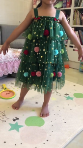 Sleeveless Star Print Tulle Dress with Plush Decorations for Baby Girls Christmas Parties Dress Photo Props