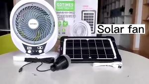 Solar fan 6-inch rechargeable electric fan with built-in battery LED emergency light and solar pane【24H-Shipping】