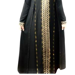 Gamis Abaya Turkey Arumi Hitam Polos Dan Hitam Gold   Mewah Jersey Combinasi Ceruty TERBARU