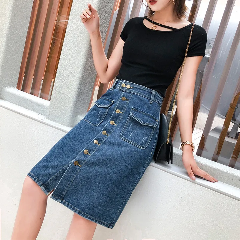 Plus Size S-5XL Women Denim Pencil Skirt Spring Summer Autumn