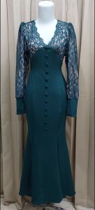 LooWear Gaun Brukat V-Neck Lengan Panjang Pesta Elegan Scuba Premium
