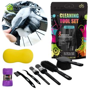 Complete Bicycle Cleaning Kit 8 Pieces High-Quality Brushes for Bike Maintenance and Dirt Removal