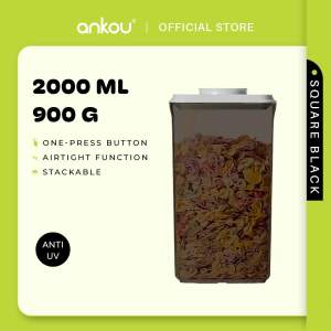 ANKOU Multi-Purpose Anti 90% UV Airtight Food Storage/Baby Snacks Container - Square Black (2000ml)