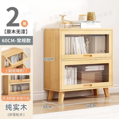 AUREO Solid Wood Bookcase With Glass Doors Bookcase Bookshelves Living Room Bedroom Multilayer Household Multifunction