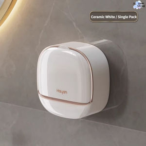 SG Stock Punch-Free Wall Hanging Soap Holder With Flip Lid Waterproof Drain Soap Bathroom Soap Organizer