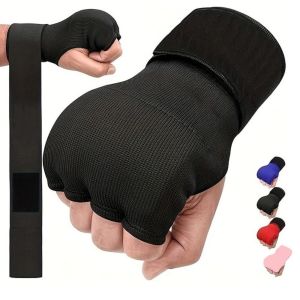 WUXU Thickened Sponge MMA Half Finger Gel Boxing Gloves Long Wrist Strap Breathable Hand Wrap Inner Gloves High Quality Muay Thai Training Punching Mitts
