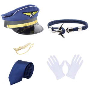 Flight Attendant Costume Captain Outfits Captain Hat Epaulets Neck Tie Gloves Stewardess Cosplay Accessories