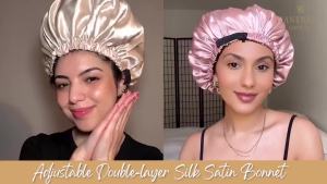 Mũ lụa YANI mũ lụa satin dùng khi ngủ cho cả nam và nữ mũ đội đầu hai lớp có thể điều chỉnh phù hợp với tóc xoăn và tóc tết giúp giảm tình trạng tóc bị xơ rối.