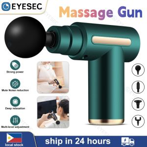 Massage Gun Professional Electric Mini Muscle Massager Relax Muscle Vertebral Massager For Sport Body Fascial Gun Massage Vibrating Device（Four massage heads）